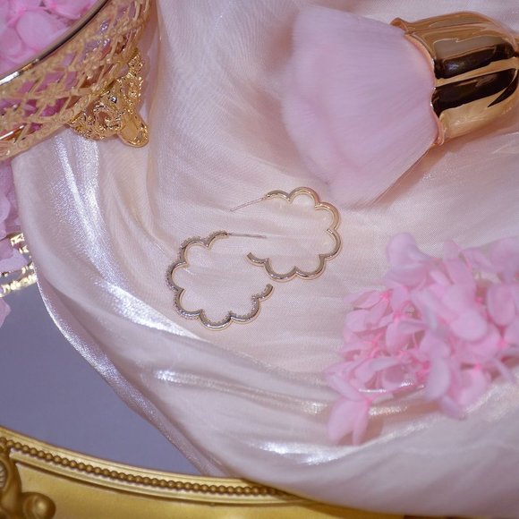 NEW 14K Gold Plated Diamond Flower Hoop Earrings a - Picture 7 of 7